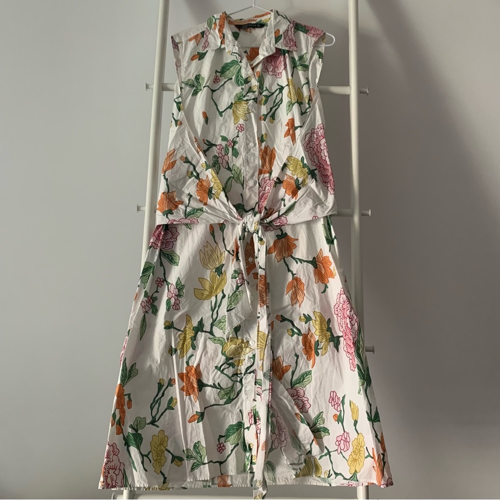Zara Woman | Floral cotton dress with front ties | Sleeveless and mid length